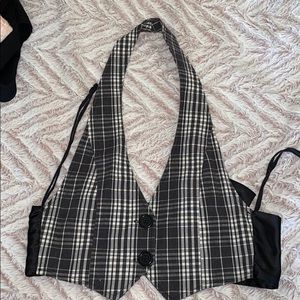 Black and white plaid halter vest